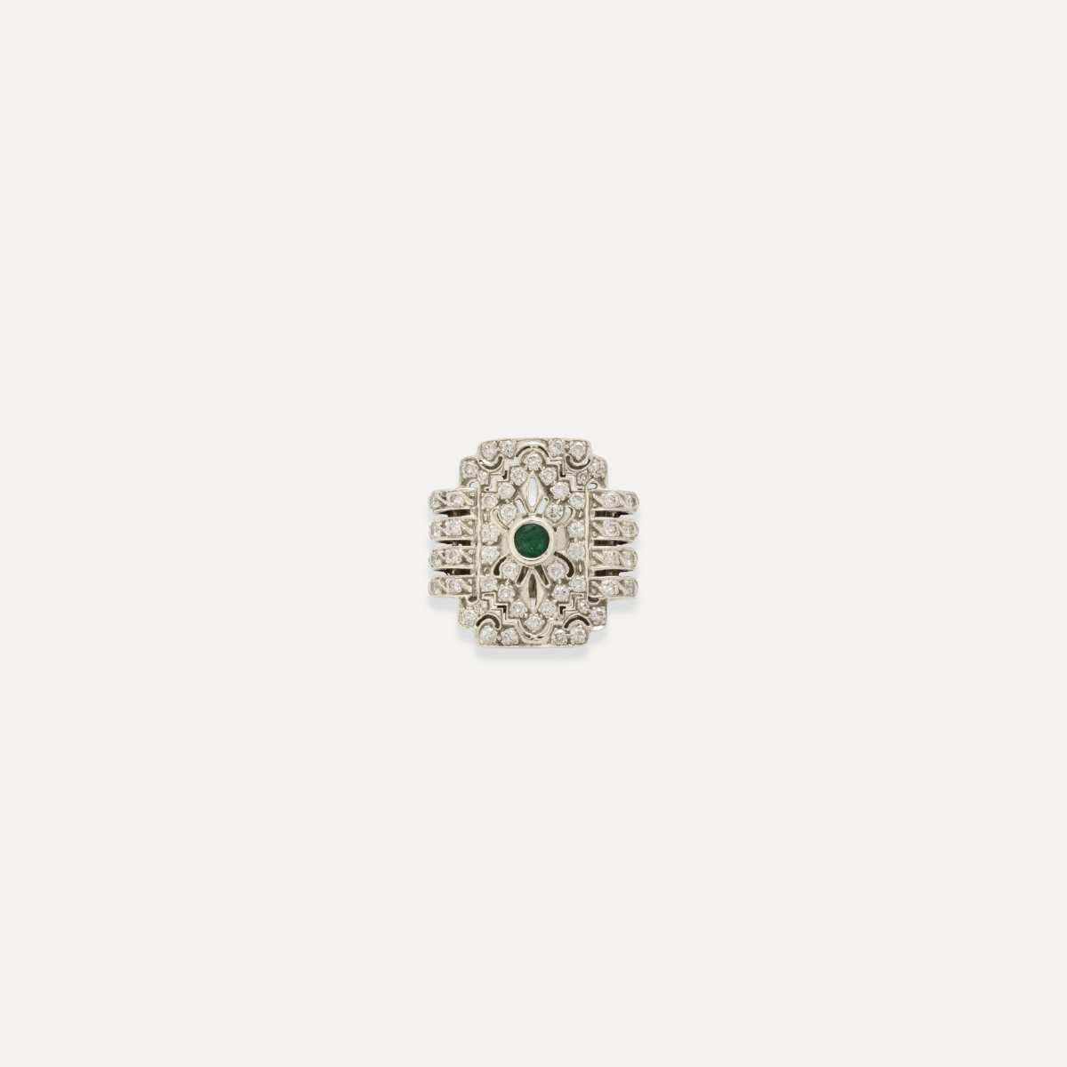 Art Deco Emerald & Diamond Ring 14K White Gold