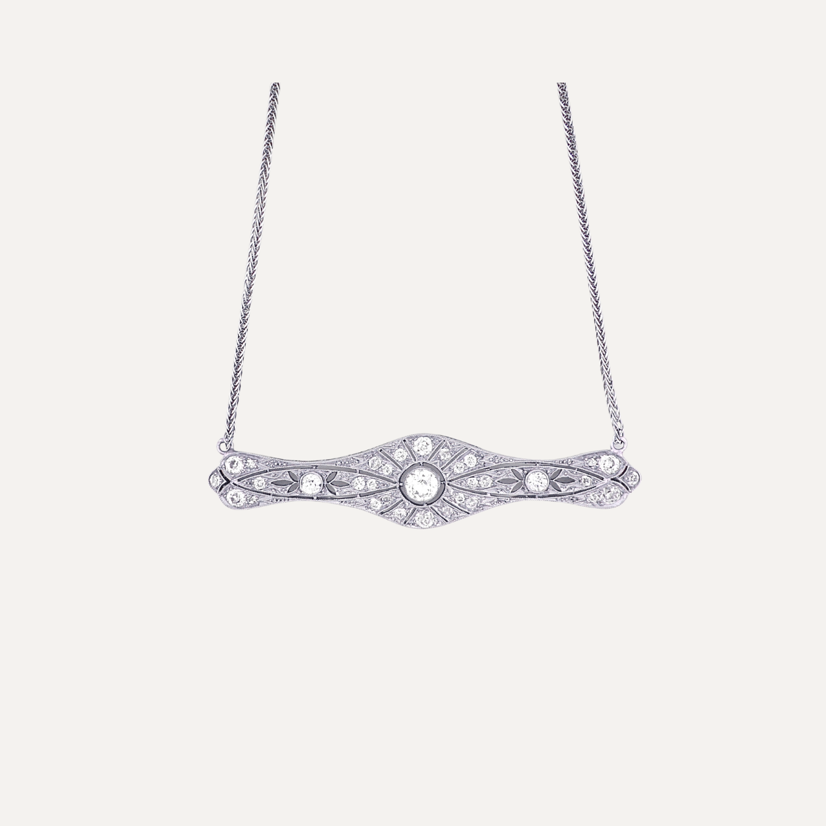 Vintage Platinum Diamond Brooch Necklace