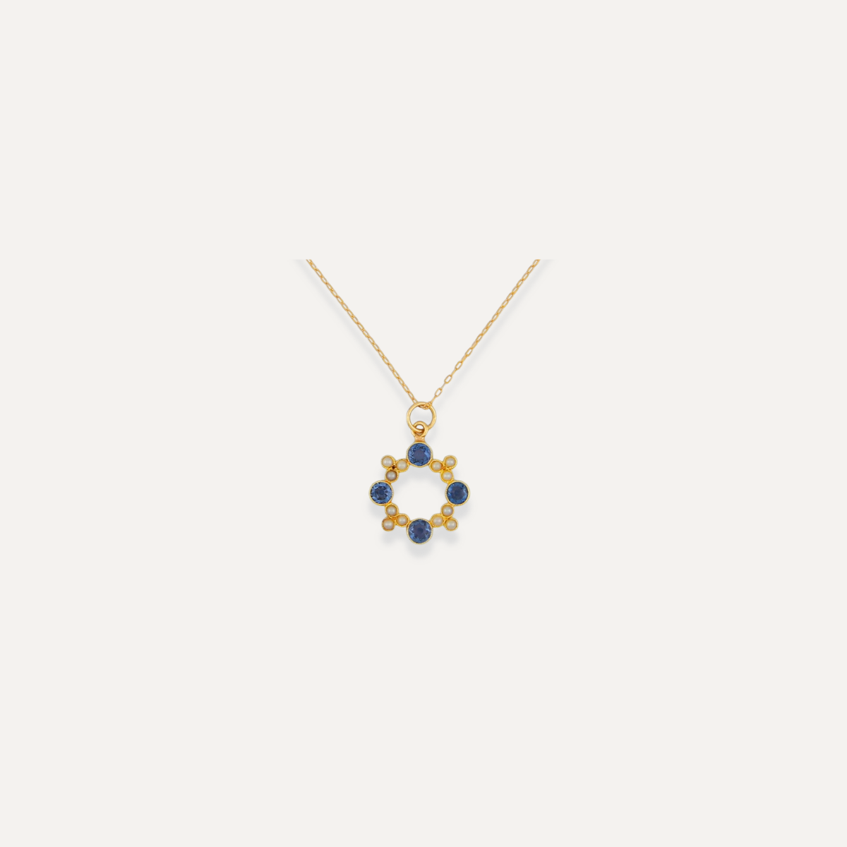 Vintage Sapphire & Seed Pearl Necklace