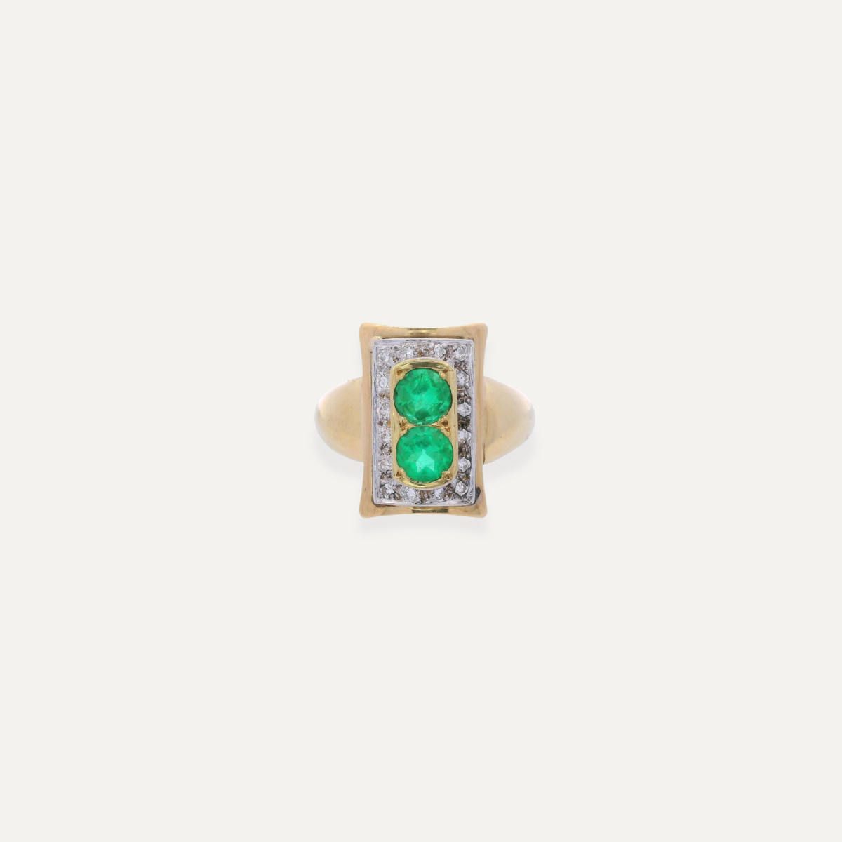 Retro Emerald & Diamond Ring 18K Yellow & White Gold