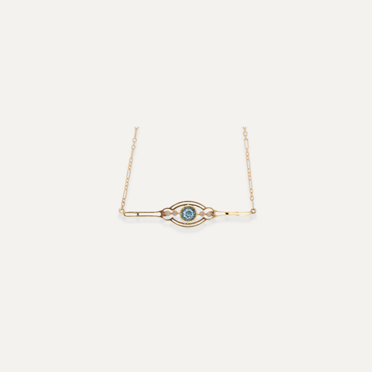 Art Nouveau Aquamarine & Seed Pearl Necklace