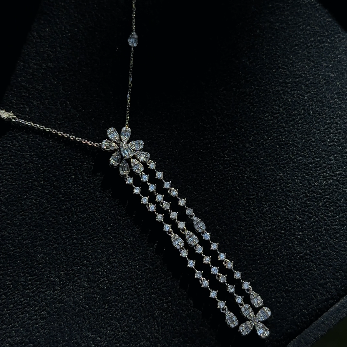 Vintage Diamond Y Necklace 14K White Gold