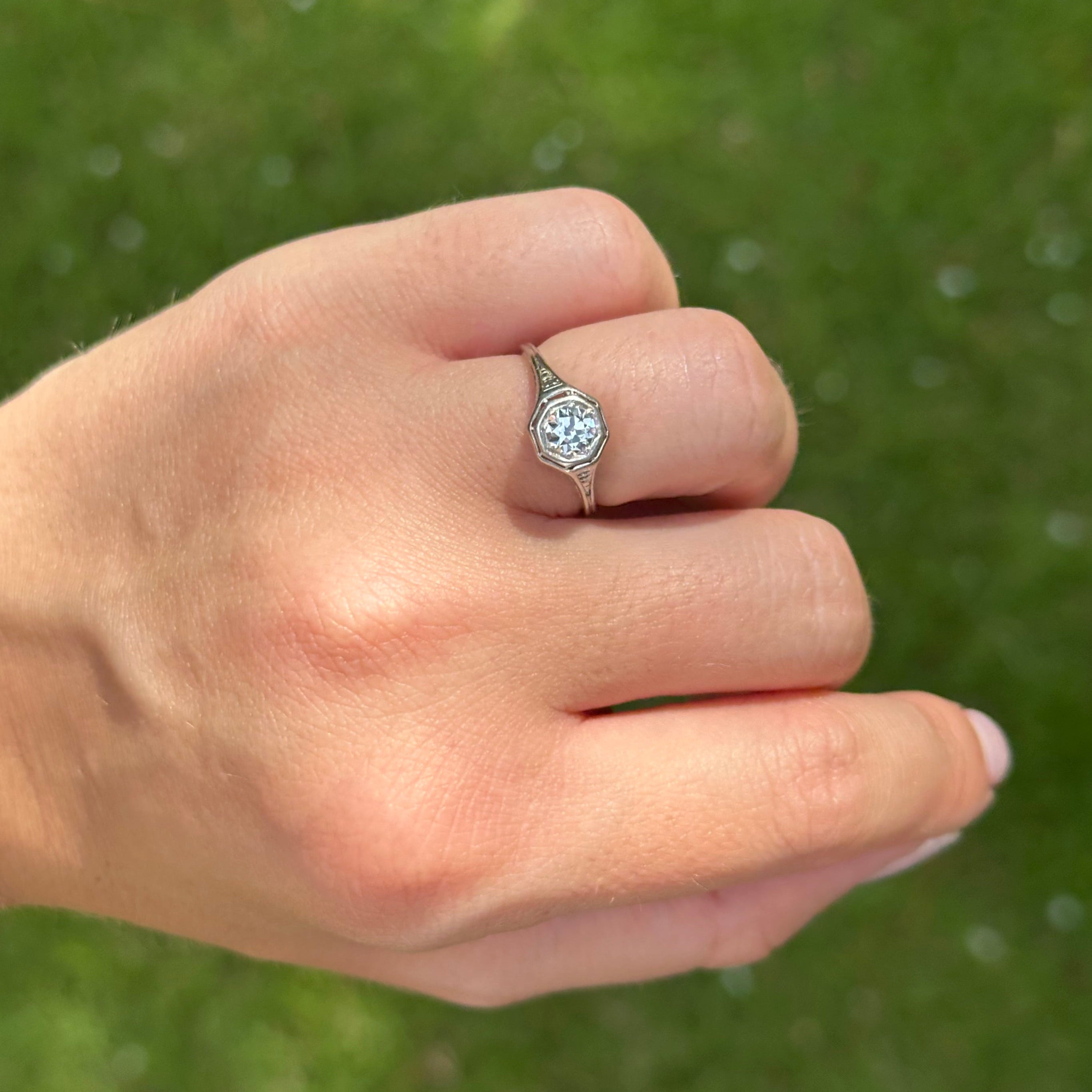 Art Deco Platinum Old European Cut Diamond Ring
