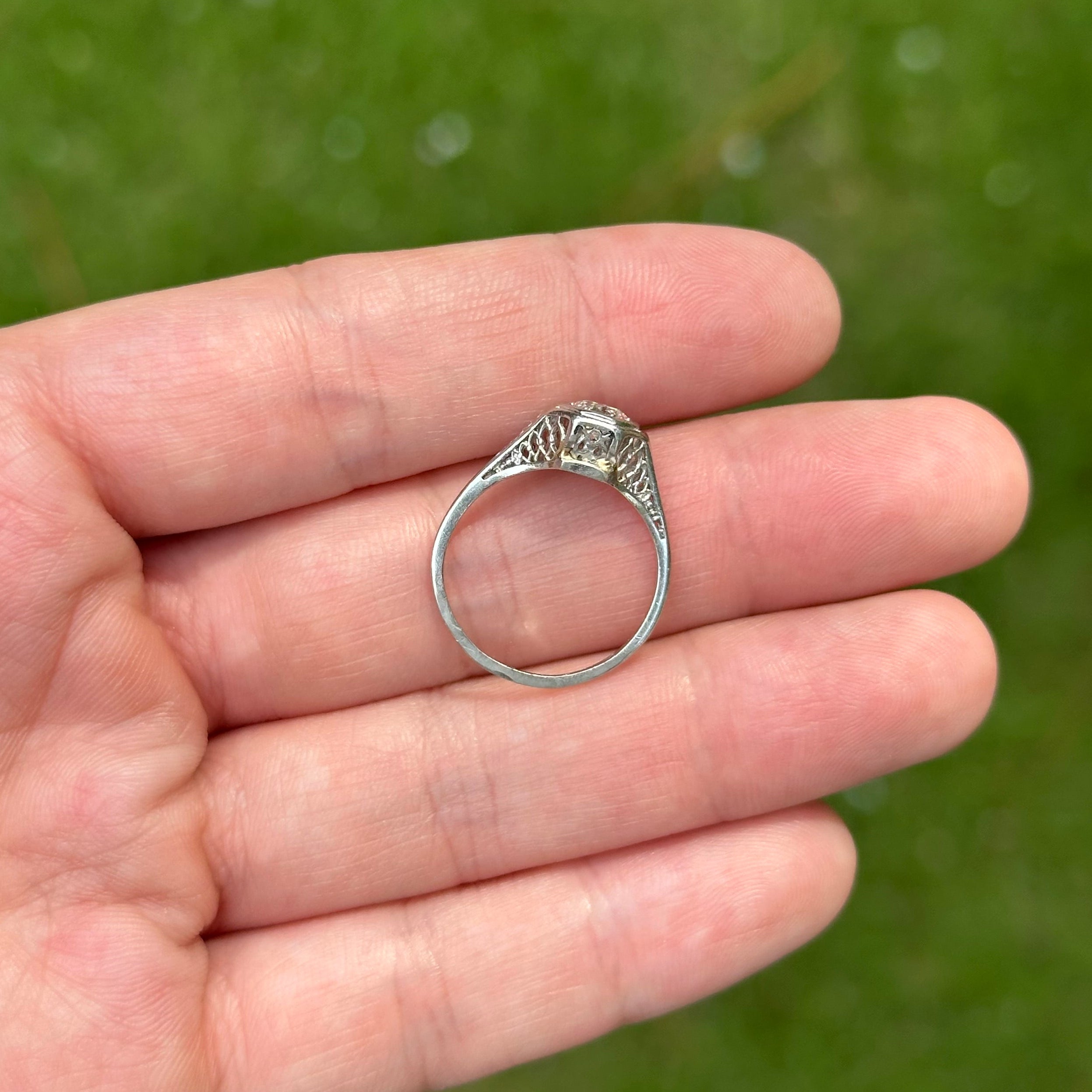 Art Deco Platinum Old European Cut Diamond Ring