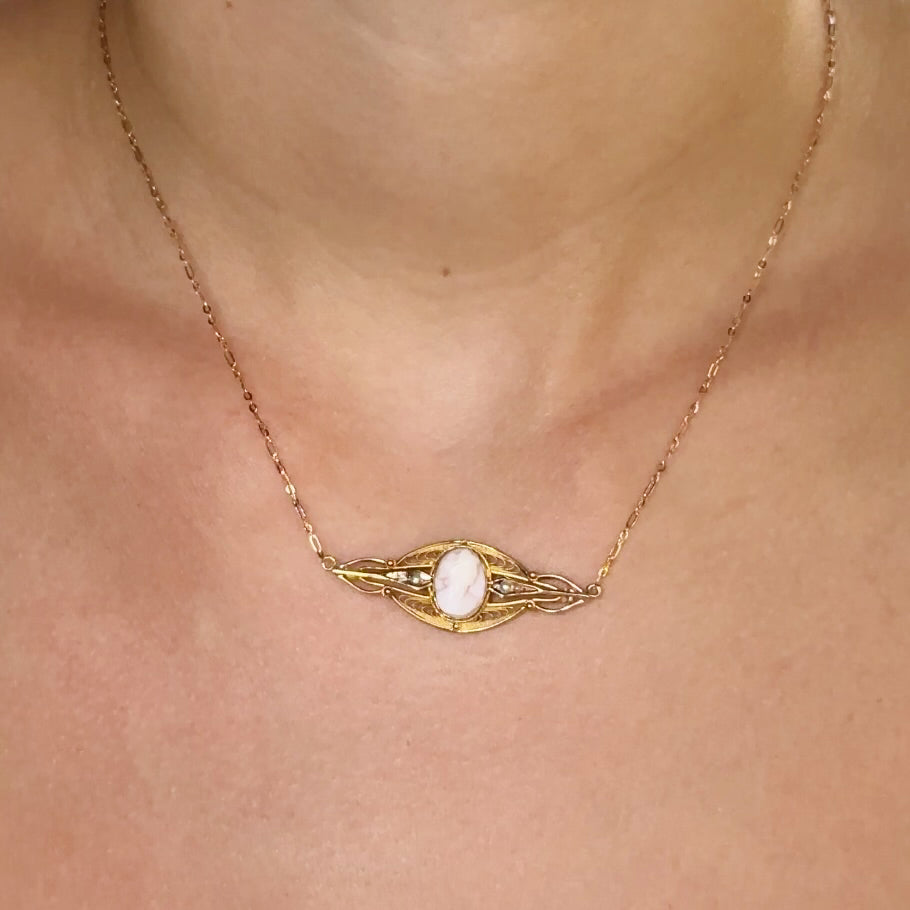 Antique Art Nouveau Cameo & Seed Pearl Necklace