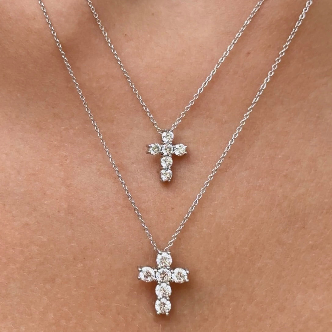 Classic Diamond Cross Necklace 14K Gold