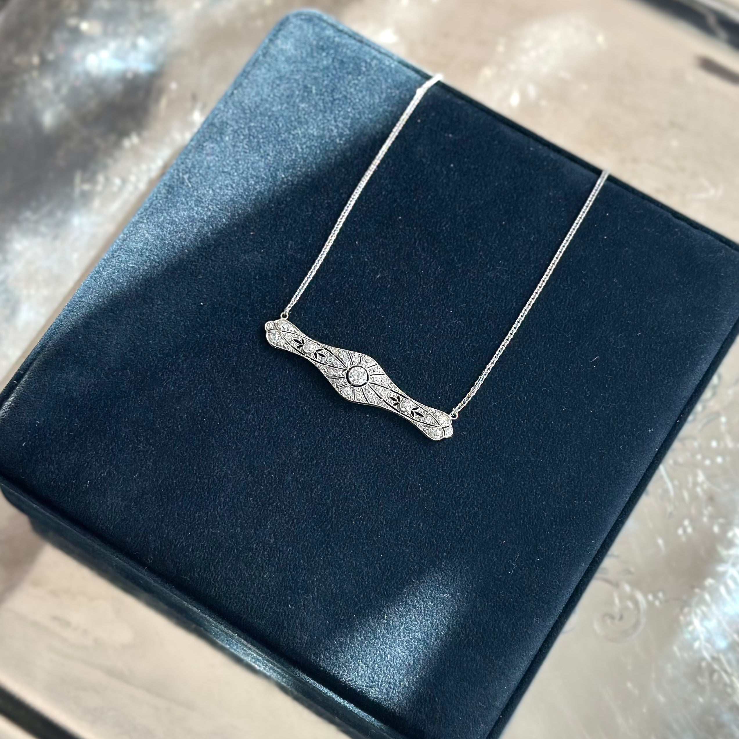 Vintage Platinum Diamond Brooch Necklace