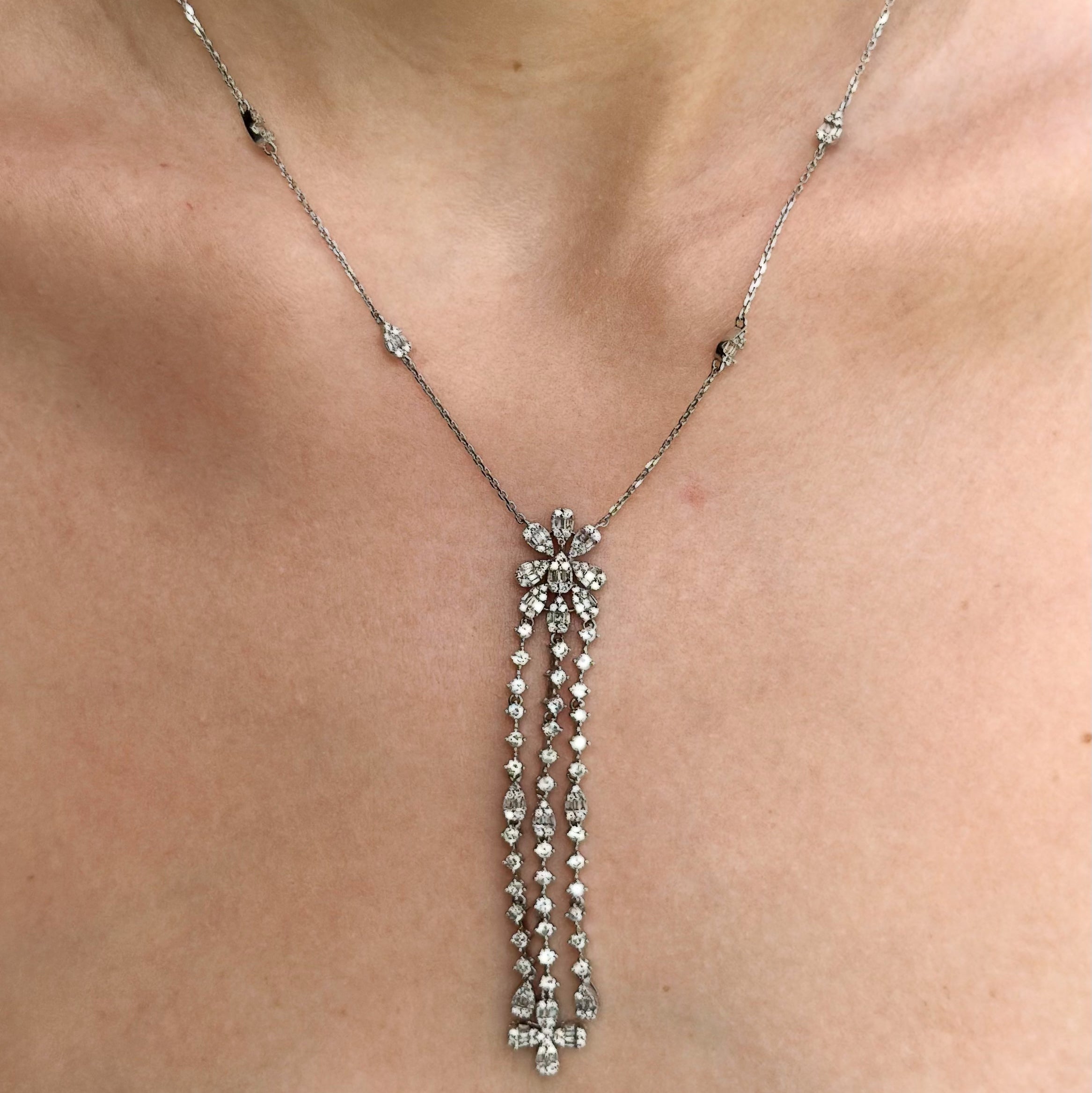 Vintage Diamond Y Necklace 14K White Gold