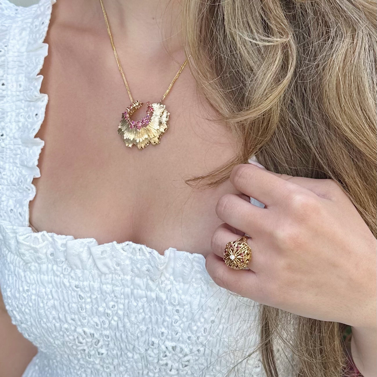 Vintage Ruby Necklace 14K Yellow Gold