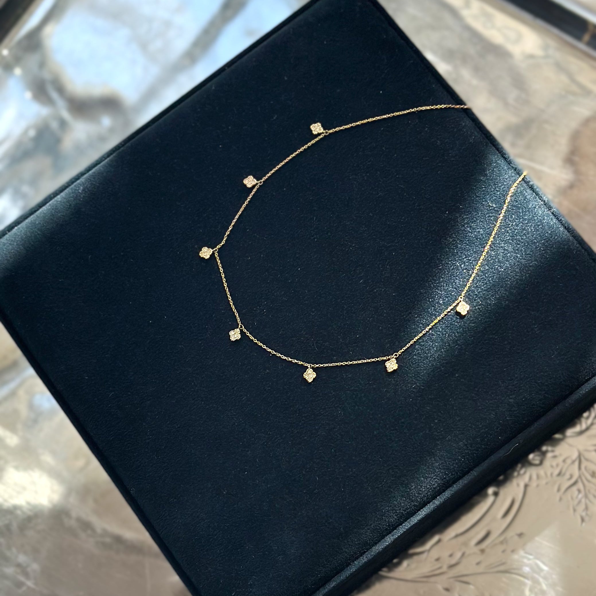 Diamond Clover Charm Necklace 14K Yellow Gold