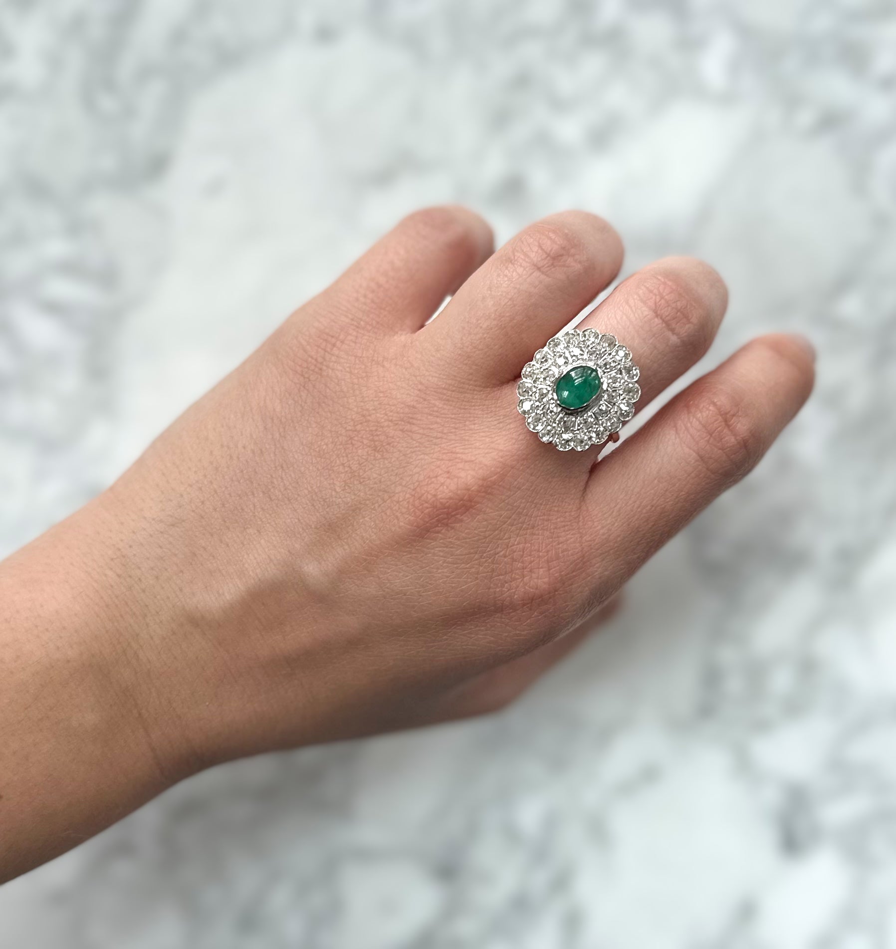 Antique Emerald & Diamond Ring 18K Yellow Gold & Platinum