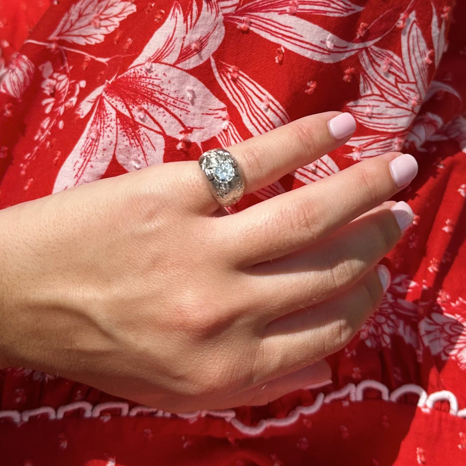 Vintage 14K White Gold Starburst Diamond Ring