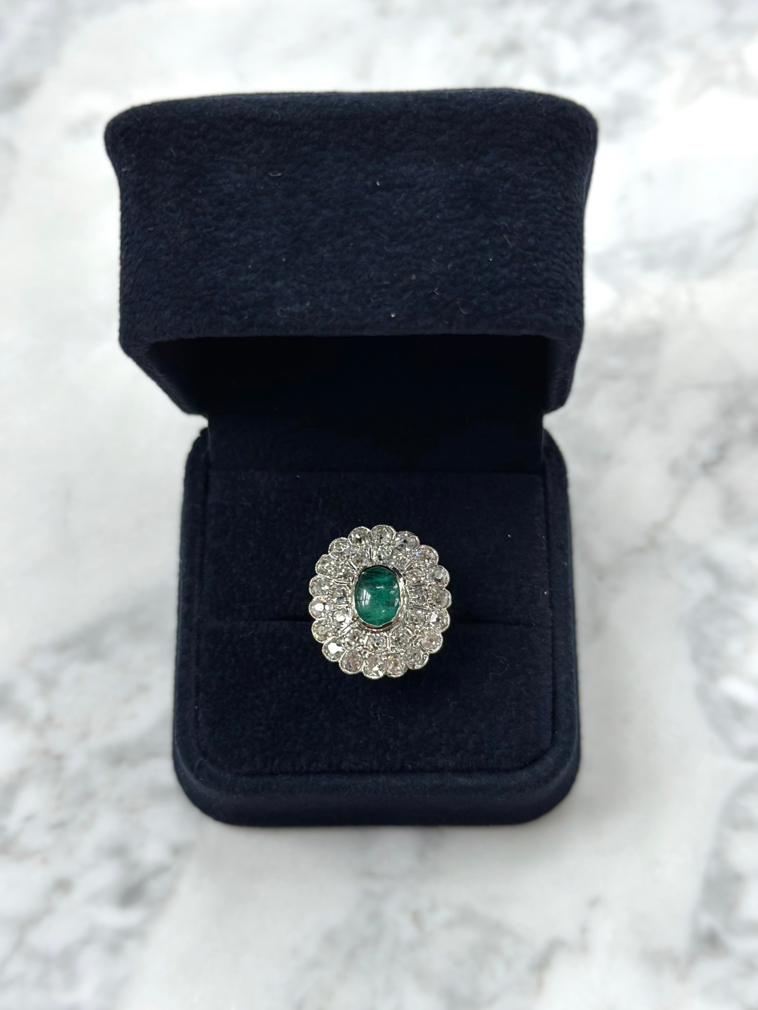 Antique Emerald & Diamond Ring 18K Yellow Gold & Platinum
