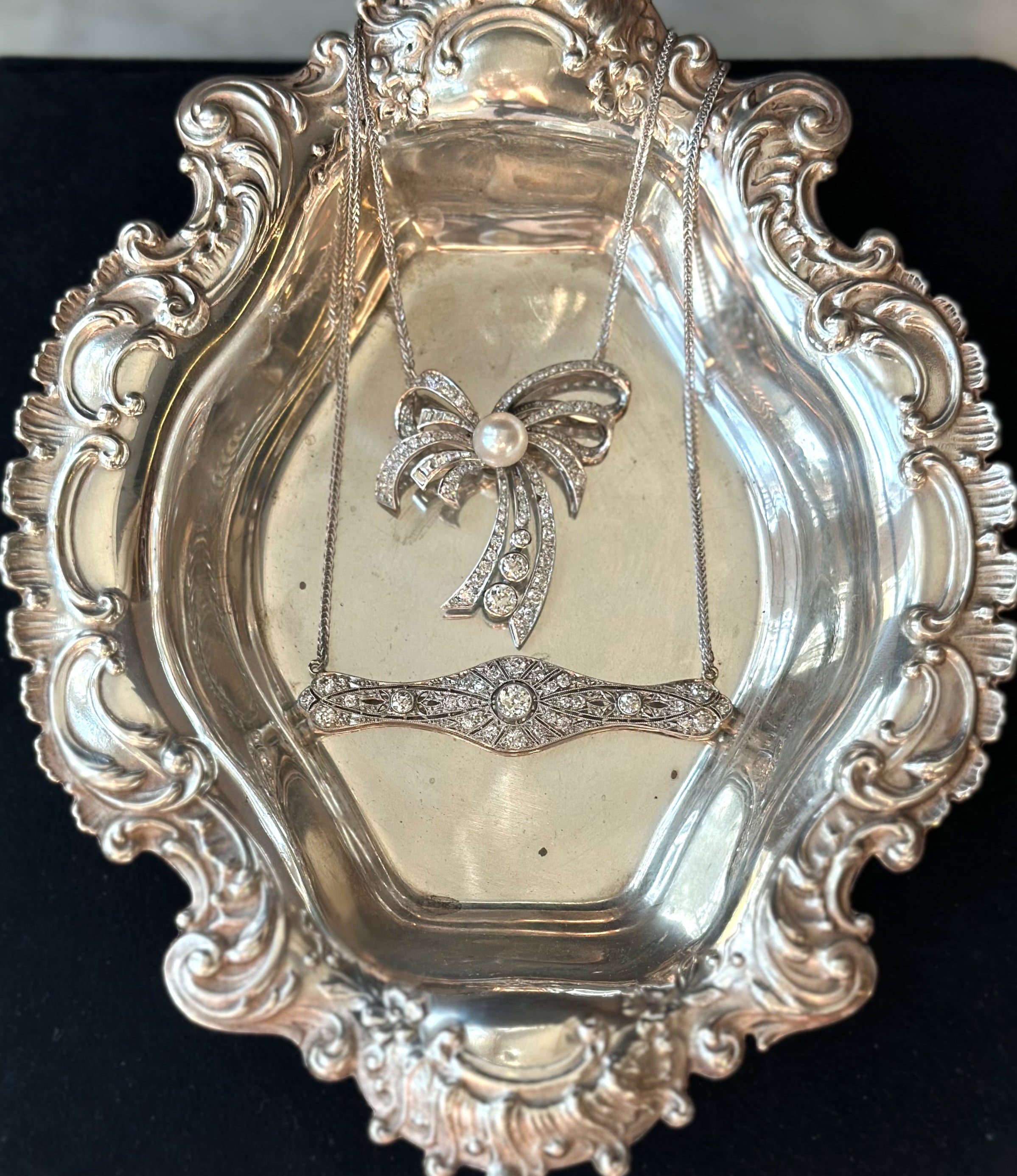 Vintage Platinum Diamond Brooch Necklace