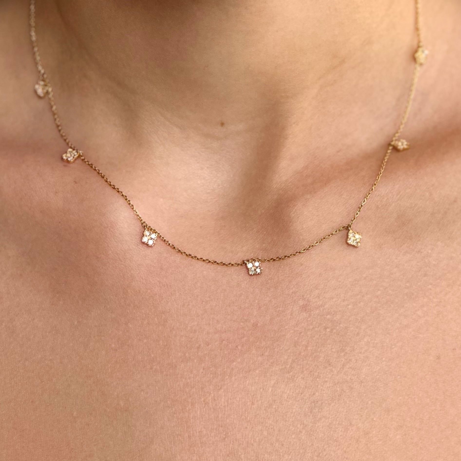 Diamond Clover Charm Necklace 14K Yellow Gold