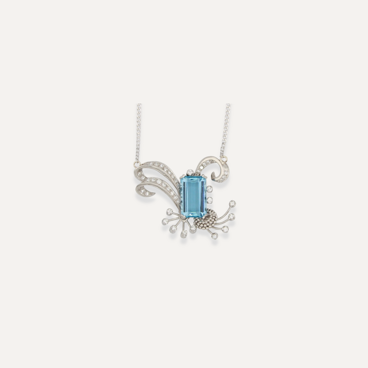 Vintage Blue Topaz & Diamond Necklace in Platinum & 14K White Gold