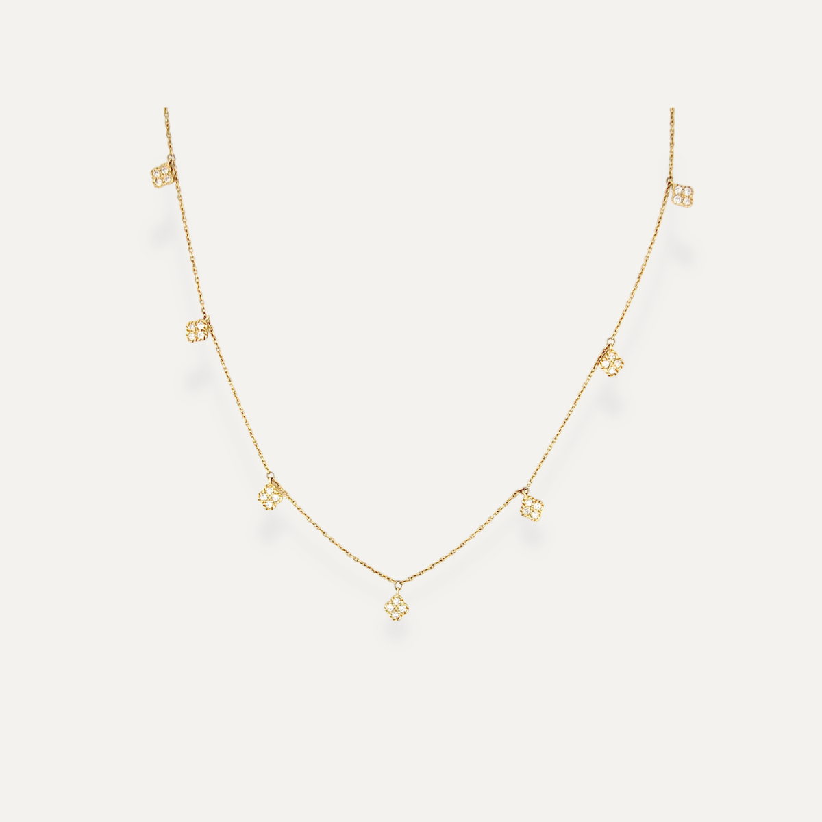 Diamond Clover Charm Necklace 14K Yellow Gold