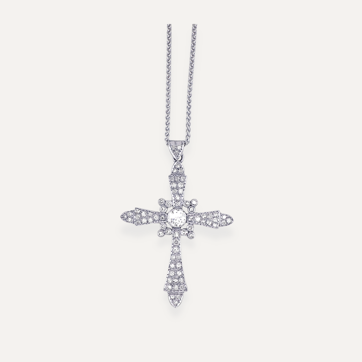 Vintage Platinum Diamond Cross Pendant Necklace