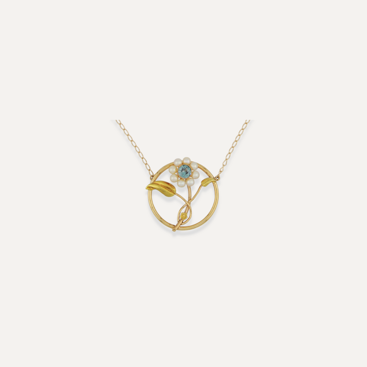 Vintage Blue Zircon & Pearl Flower Necklace