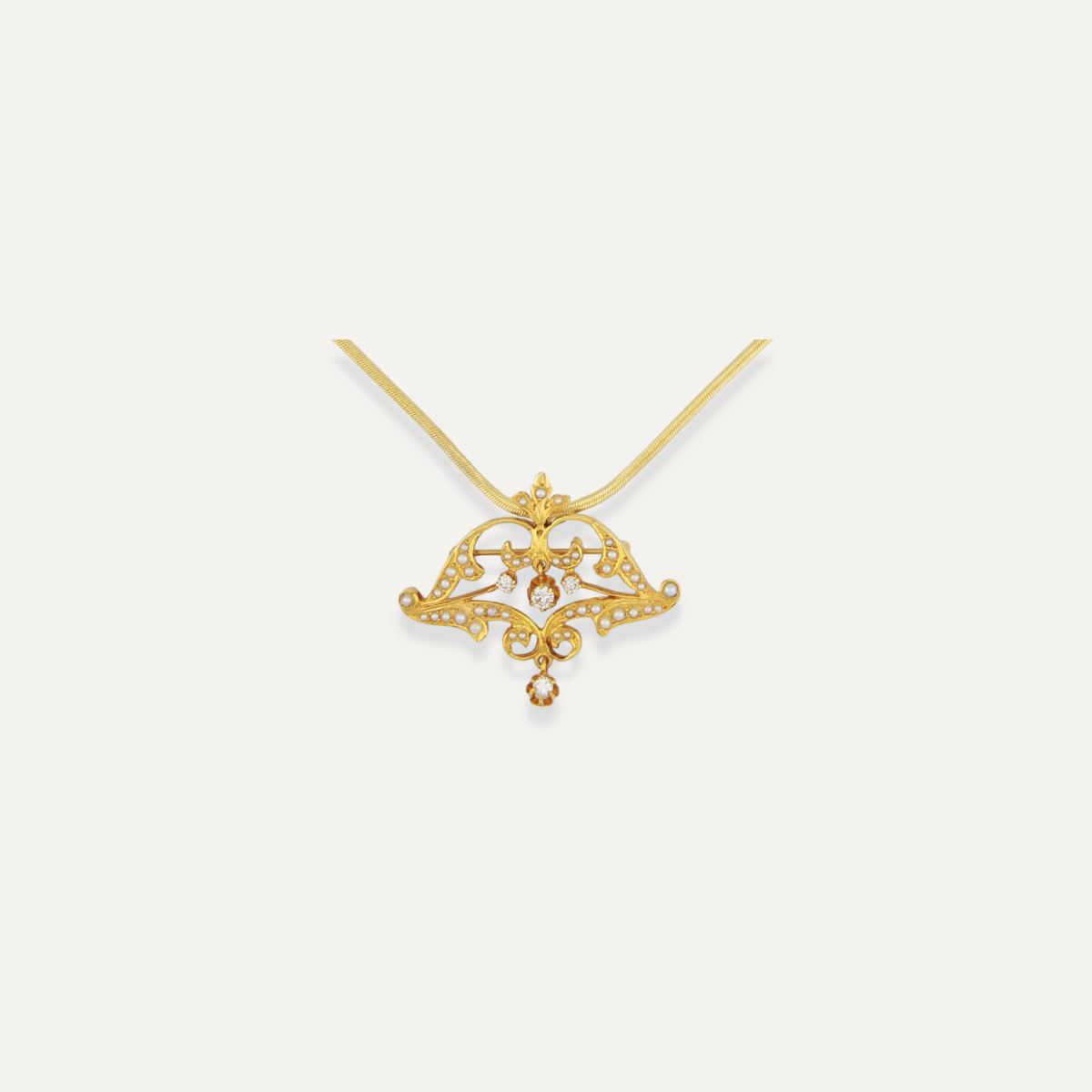 Vintage Seed Pearl & Diamond Brooch Pendant Necklace
