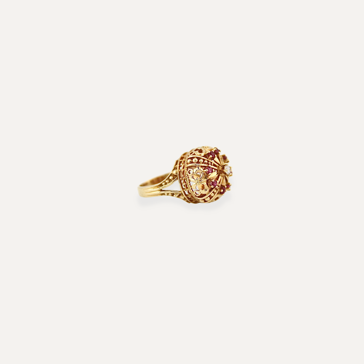 Vintage Ruby & Diamond Crown Ring 18K Yellow Gold