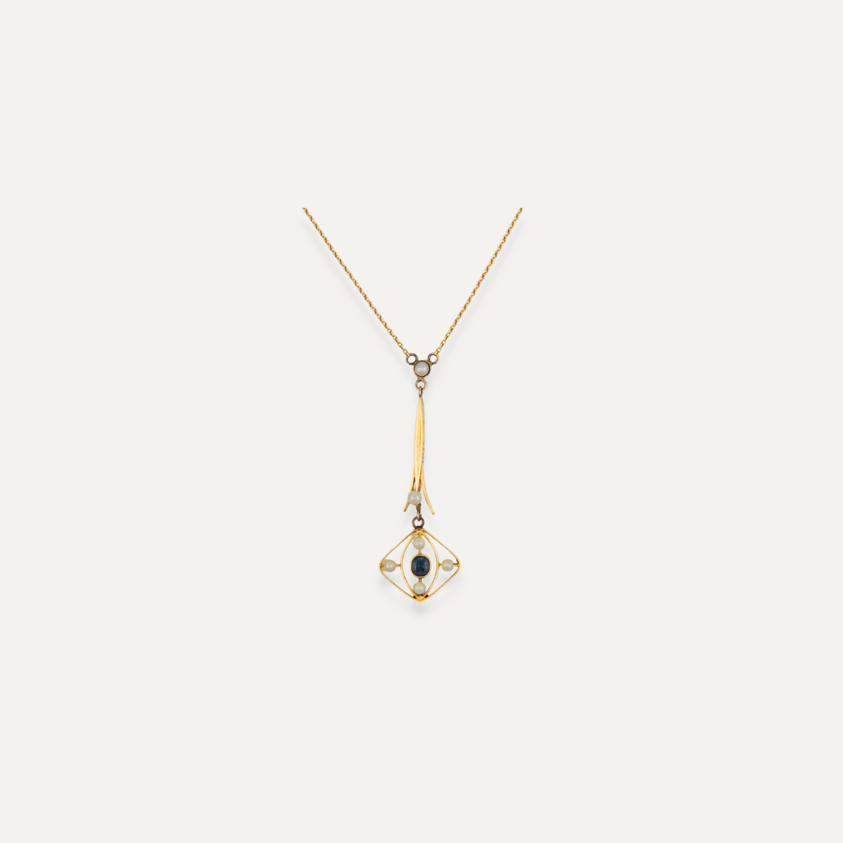 Antique Sapphire & Seed Pearl Lavaliere Necklace