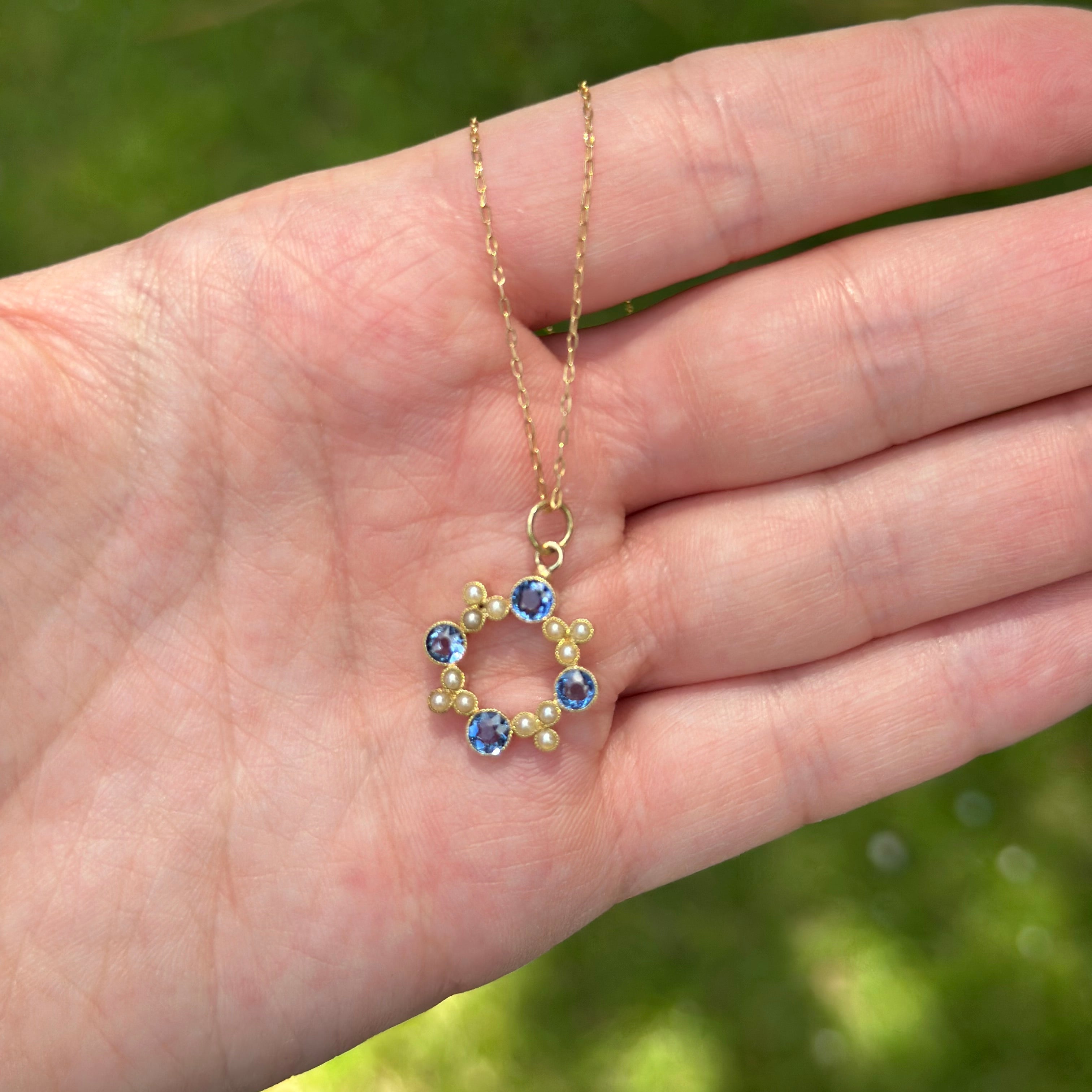 Vintage Sapphire & Seed Pearl Necklace
