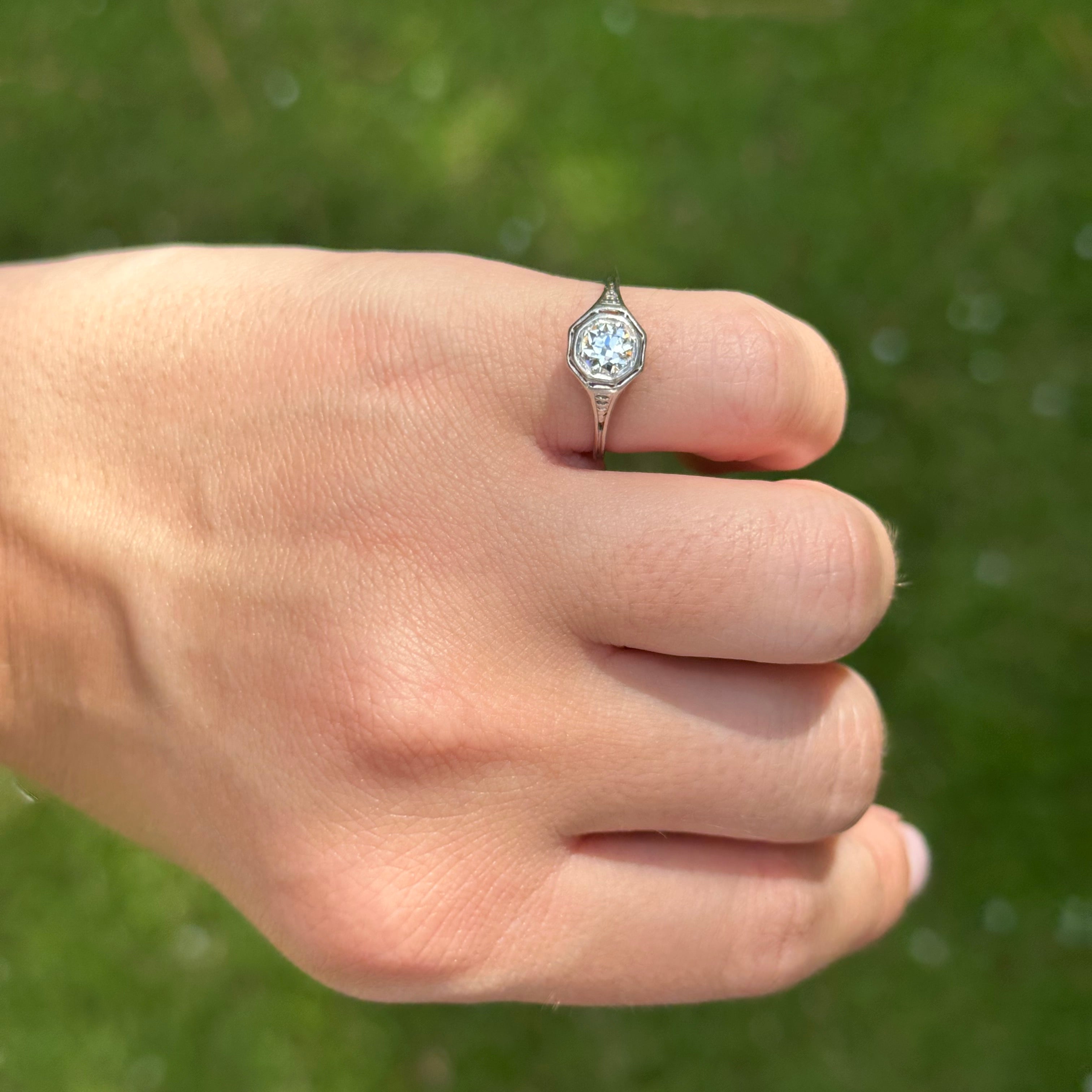 Art Deco Platinum Old European Cut Diamond Ring