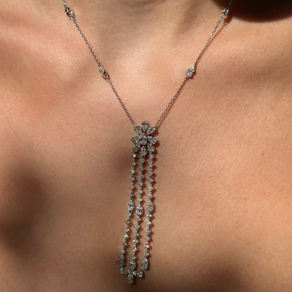 Vintage Diamond Y Necklace 14K White Gold