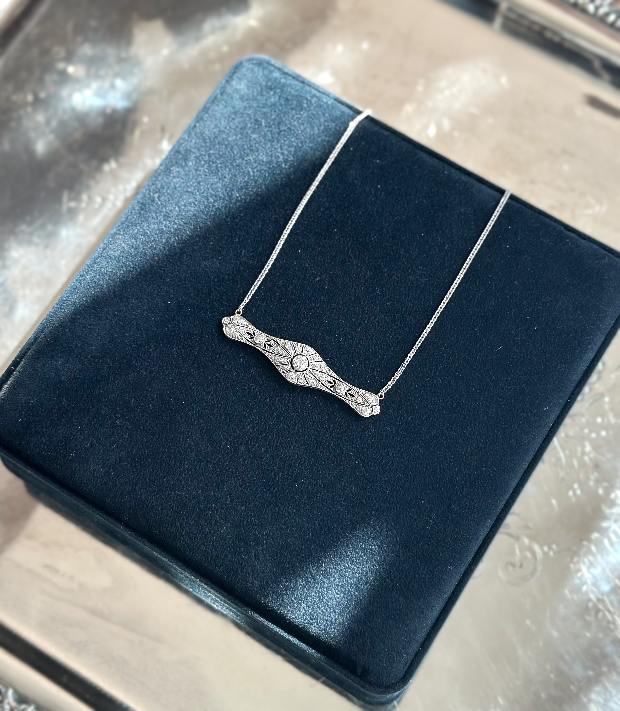 Vintage Platinum Diamond Brooch Necklace