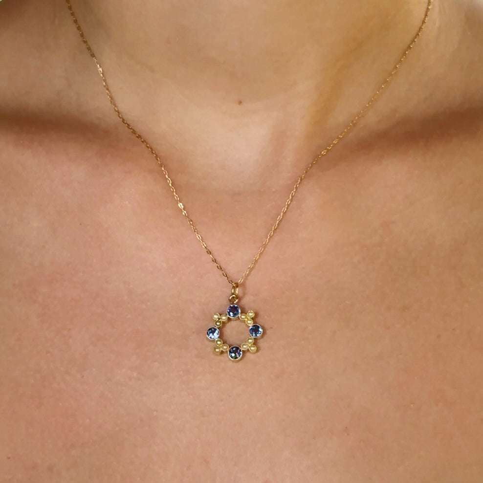 Vintage Sapphire & Seed Pearl Necklace