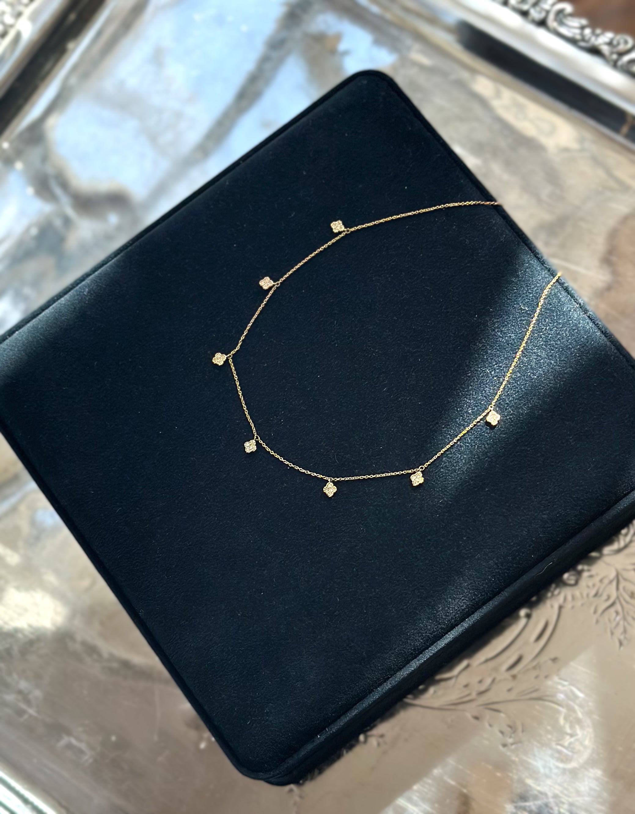 Diamond Clover Charm Necklace 14K Yellow Gold