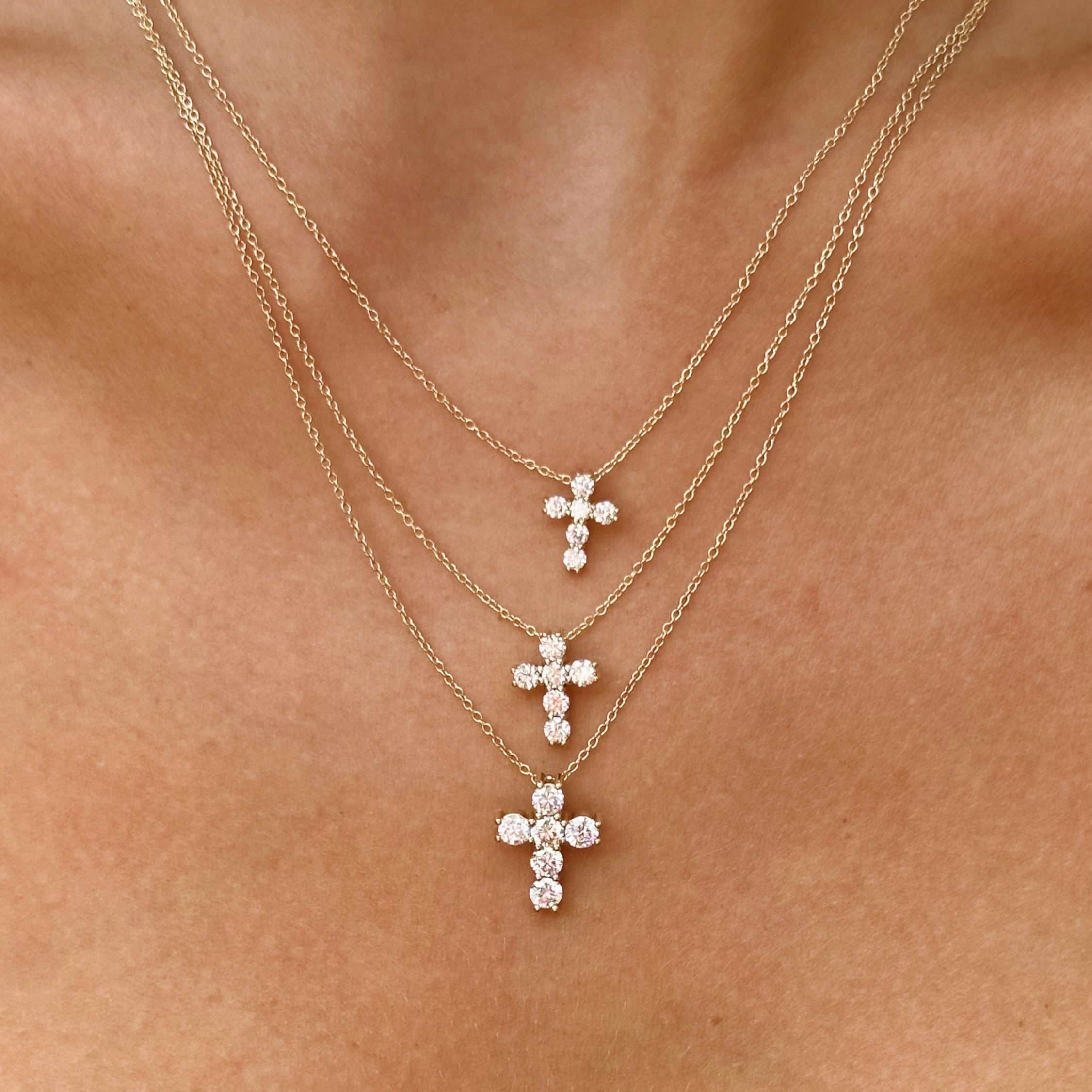 Petite Diamond Cross Necklace 14K Gold