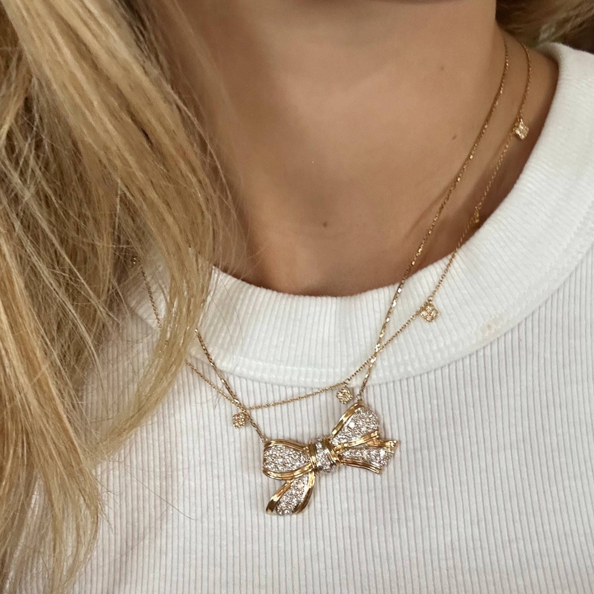 Diamond Clover Charm Necklace 14K Yellow Gold
