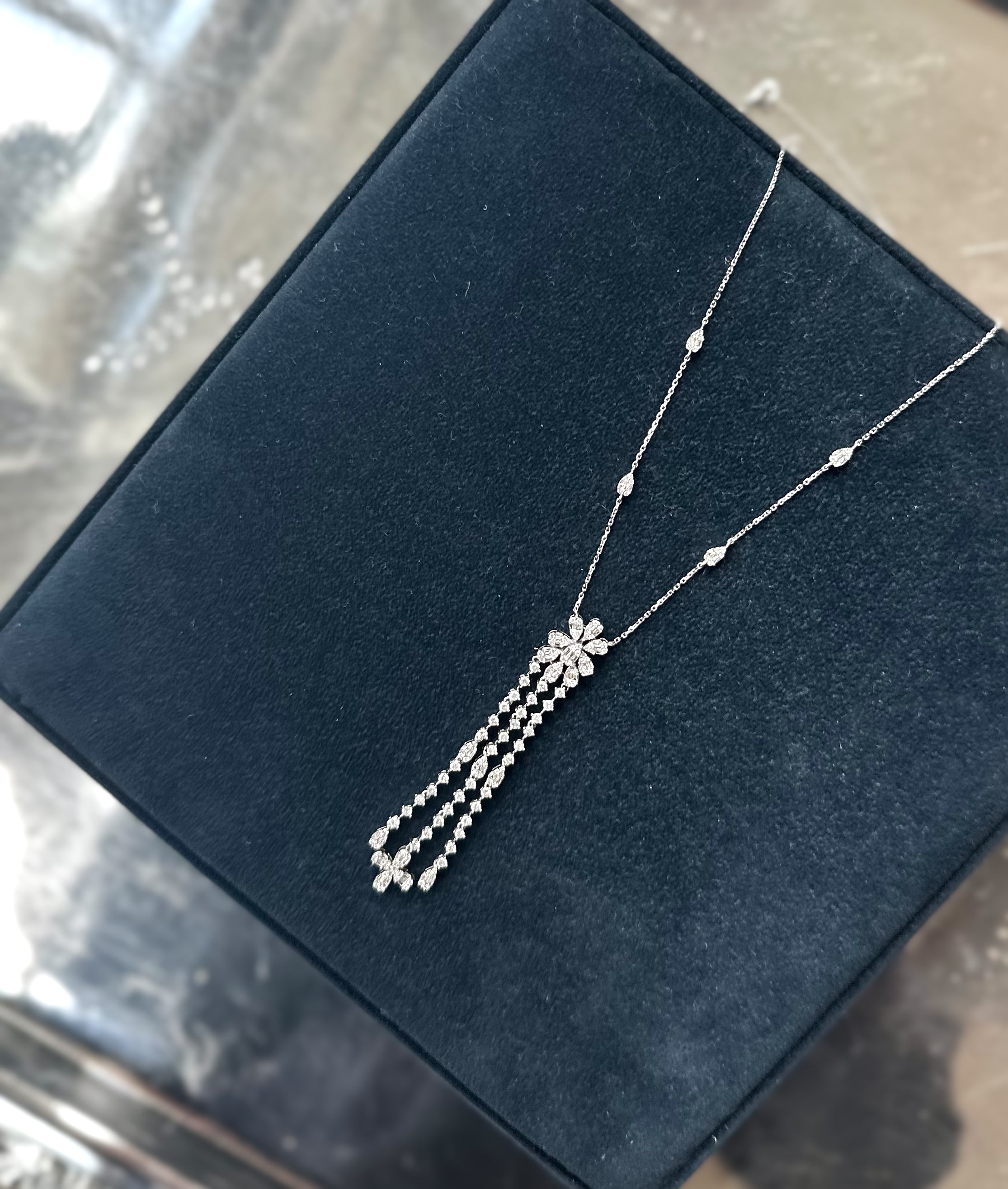 Vintage Diamond Y Necklace 14K White Gold 